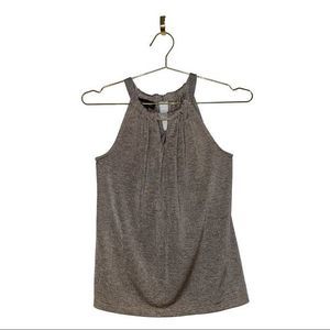 INC Women's Small Keyhole Shimmer Ruched Halter Blouse Gold PM